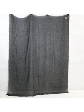 Chanel CC Logo Gold Glitter Embroidery Cashmere Blend Scarf